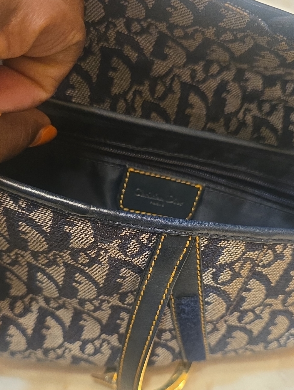 Dior Blue and Cream Saddle Shoulder Bag with Gold Hardware - Picture 17 of 17